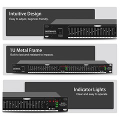 Graphic Equalizer 15-Band Stereo EQ for Home Audio, Dual Channel Professional DJ