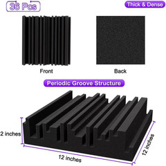 2In. T X 1Ft. X 1Ft. Polyurethane Sound Absorbing Panel Groove Design 36-Pack