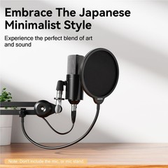 Premium Microphone Pop Filter, Japanese Minimalist Design, Flexible Gooseneck