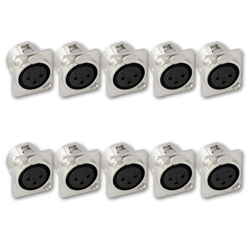 10,Panel Mount XLR 3-pin Female Connector – Nickel Case Metal Chassis