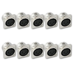 10,Panel Mount XLR 3-pin Female Connector – Nickel Case Metal Chassis