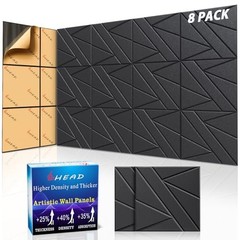 8 Pack Self-Adhesive Soundproof Wall Panels, 12 x 12 x Small 8 Pack thick Black