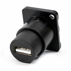 USB Type A Feedthru Panel Mount Connector – Female to Female, Black Body