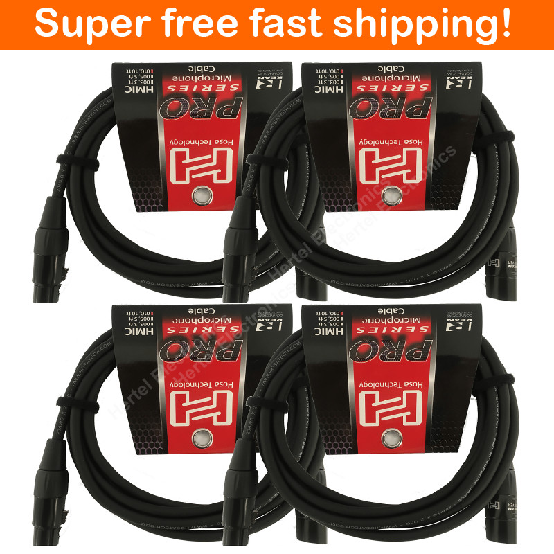 4 Pack Hosa Pro Microphone Cable HMIC-015, Neutrik REAN XLR3F to XLR3M 15Ft