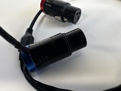 Dual 3-Pin XLR Female to 5-Pin Lemo Right Angle Audio Breakout Cable Red Blue BN