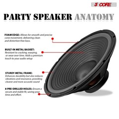 5Core 15″ Subwoofer Speaker 450W MAX 8Ohm Replacement Audio PA DJ Sub Woofer