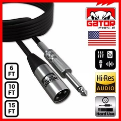 XLR 3-Pin Male to 1/4″ Plug TS Microphone Mono Cable Unbalanced Shielded Audio