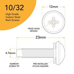 10-32 Rack Screws 50-Pack – Versatile Server (50 Pack), Silver/Metallic