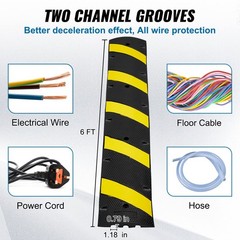2 Pack Black Yellow Rubber Speed Bump With Cable Management Channel 72 X 11 In