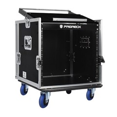PRORECK 10U Rack/Road Case 20“ Rackable Depth With Slant Mixer Top, Casters