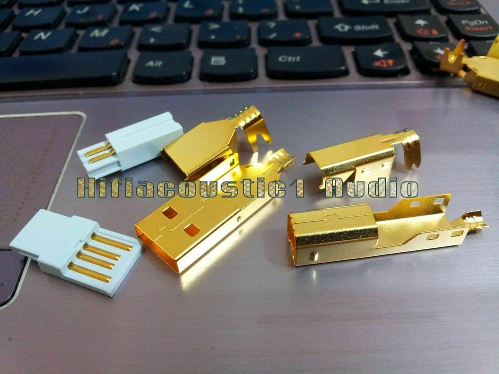 1Set Copper Gold Plated USB A+B Type A-B Plug For DIY USB Cable AB