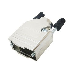 9 Pin ‚D SUB‘ Die Cast Metal Hood. Steel with Black Plastic Jackscrews UNC4-40