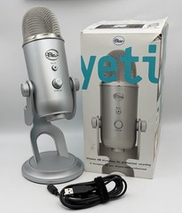 Blue Yeti Silver Microphone & Desktop Stand w USB Cable & Box Fully Tested Works