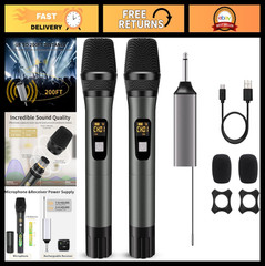 Dual Wireless Microphone System – UHF Handheld Dynamic Mic, 200ft Range, Recharg