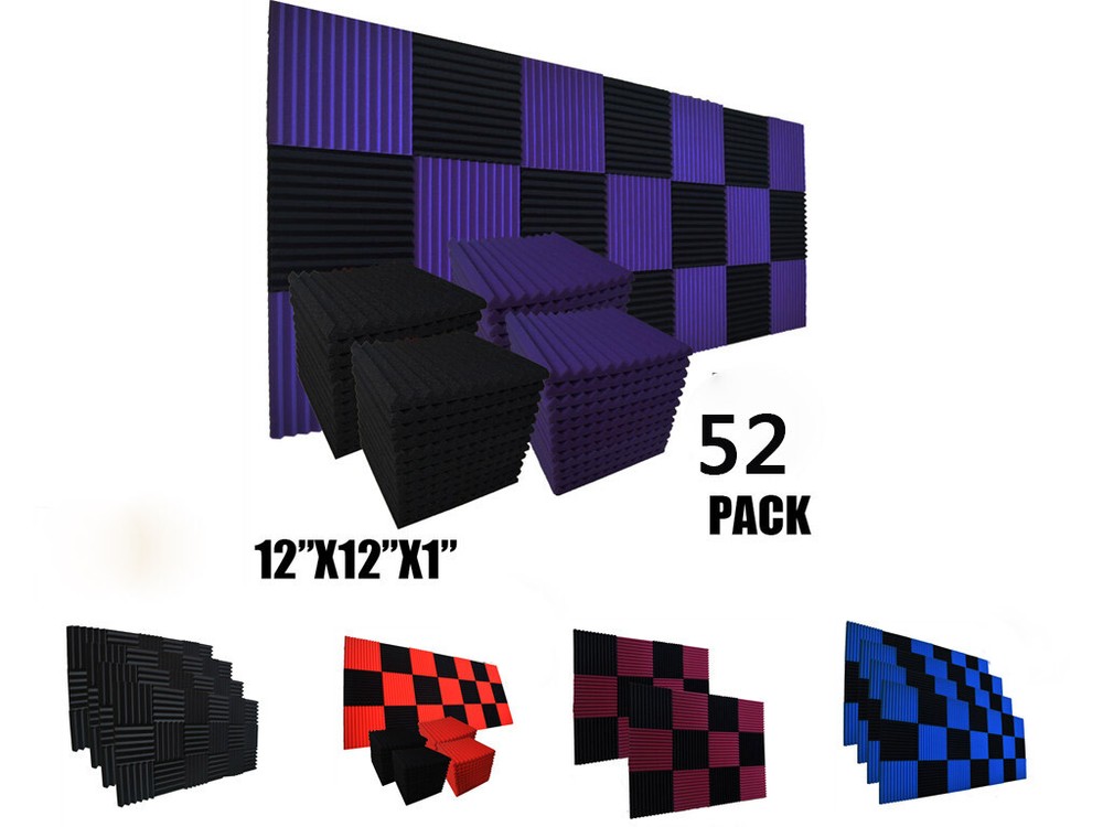 52 PACK 12″X12″ 1″2“Acoustic Foam Panel Wedge Studio Soundproof Wall Adhesive