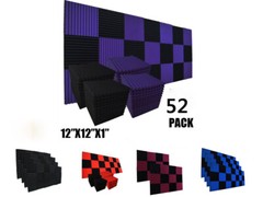52 PACK 12″X12″ 1″2“Acoustic Foam Panel Wedge Studio Soundproof Wall Adhesive