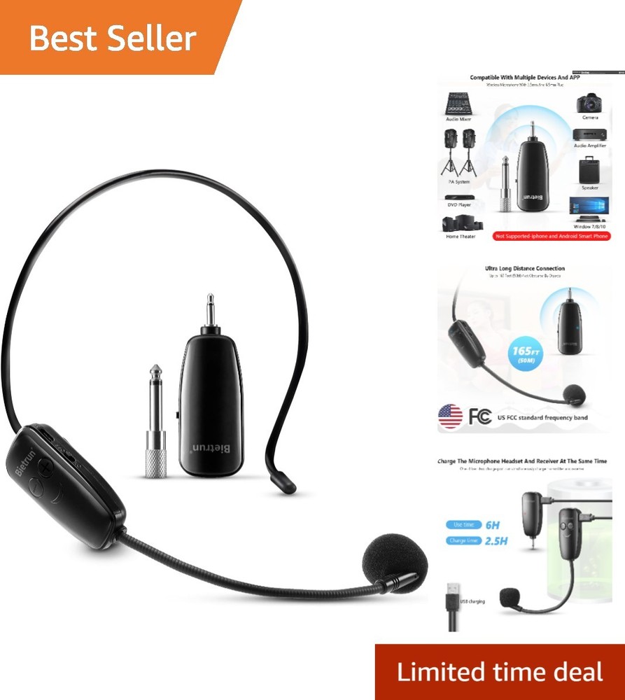 Rechargeable Wireless Microphone Headset System – Perfect for Live Performances