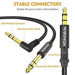 6.6ft TRS Instrument Cable 2-Pack, Straight & Right Angle 1/4″ Audio Cord for Gu