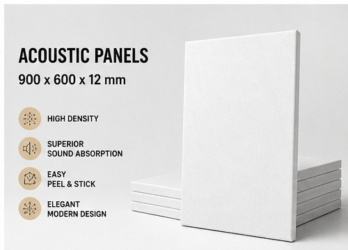 4 Pack Acoustic Polyester Panel 12mm 900x600mm White Bevelled Peel & Stick