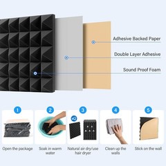 Soundproof Foam Panels 12 Pack, Self-Adhesive Acoustic Wall Ceiling Studio Foam