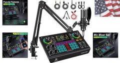 Professional Podcast Bundle with DSP Sound Card and Audio Mixer, 3.5mm Conden…
