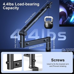 Microphone Arm Adjustable Boom Stand Low Profile Chrome-plated
