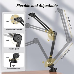 Microphone Boom Arm, Adjustable Microfono Stand Mic Arm with Extra-large Pop …