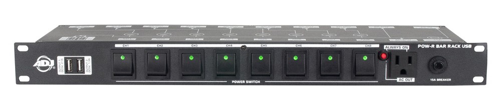 ADJ POW-R BAR RACK USB Rack Mount 10-Outlet+2 USB Charging Ports Power Supply