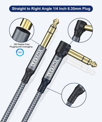 2 Pack 1/4″ TRS Instrument Cable 10FT Right Angle Audio Cord for Guitar Amp