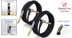2 Pack 10FT 1/4″ TRS Balanced Audio Cable Stereo Right Angle Male to Male Cord