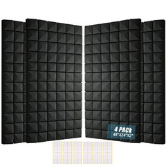 Acoustic Foam Panels 4 Pack 48″x24″x2″ – High Density Soundproof Foam Wall Pa…