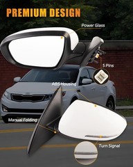 Left Driver Side Mirror for 2011-2013 Ki-A Optima SX/LX/EX (5 PINS), White Manua