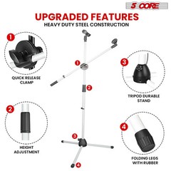 5 Core Microphone Stand Floor Height Adjustable w Extending Telescoping Boom Arm