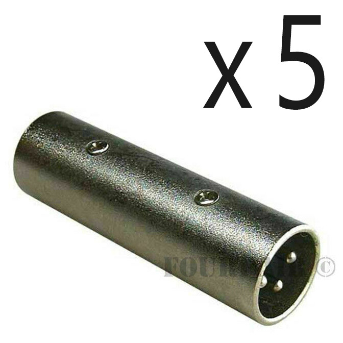 5 Pack – 3-Pin XLR Male to Male Plug Coupler Gender Changer Audio Mic DJ Adapter