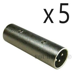 5 Pack – 3-Pin XLR Male to Male Plug Coupler Gender Changer Audio Mic DJ Adapter
