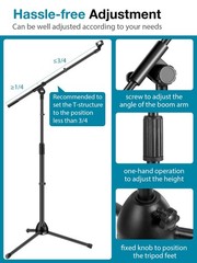 Microphone Stand, Boom Arm Mic Stand Floor Detachable Height Adjustable Heavy…
