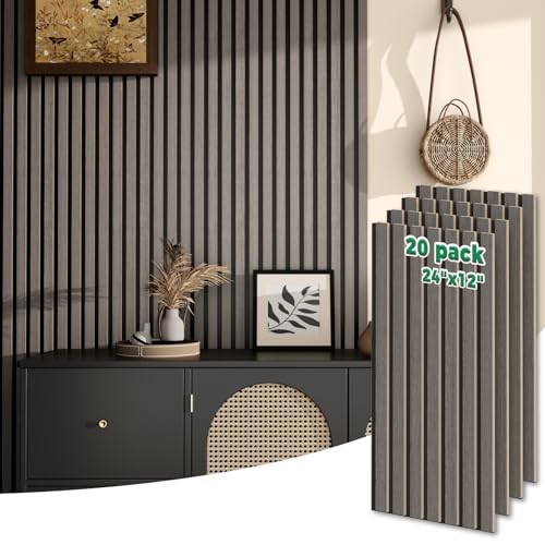 20-Pack 12″ x 24″ Soundproof Wood Slat Panel, 40 Sq.Ft. 3D Wood 24×12 Inch Gray