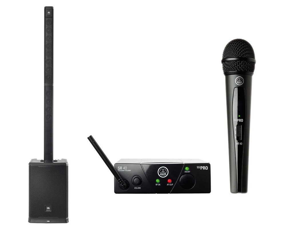 JBL PRX ONE Powered Column Array Speaker/Sub System + AKG WMS40 Mini Vocal Set