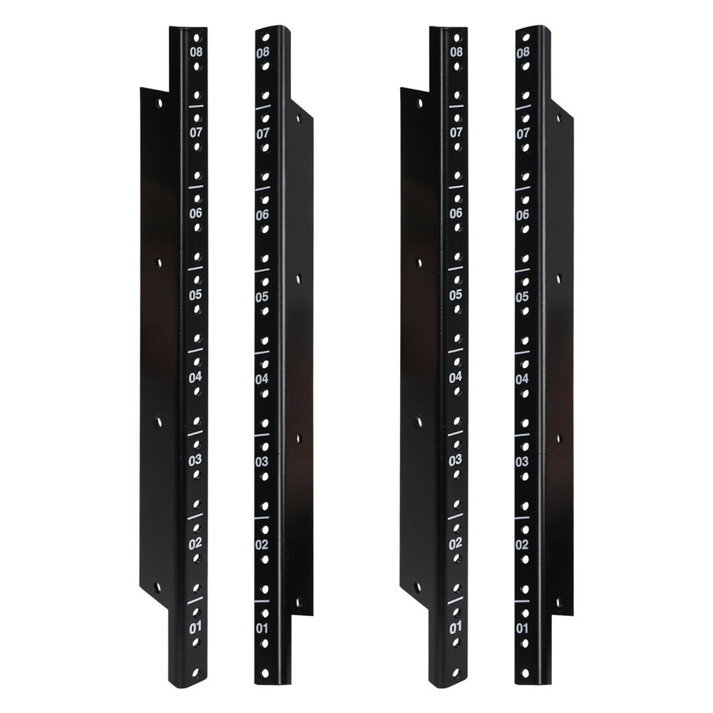 Sound Town 4-pack 8U Steel Rack Rails, Black Powder Finish (ST-RR-08UX2)