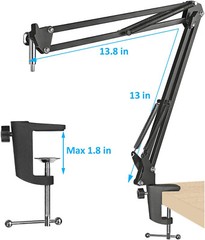 Boom Arm Mic Stand Compatible Shure MV7 SM7B Microphone Pop Filter Adjustable