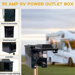 RV EV 50 Amp 125/250V Power Outlet Box Waterproof Lockable Panel 14-50R Black