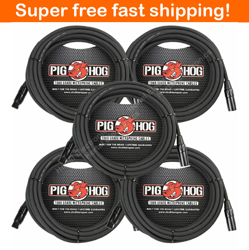 5 Pack Pig Hog PHM30 XLR High Performance 8mm Microphone Cable, 30 Ft – New