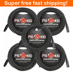5 Pack Pig Hog PHM30 XLR High Performance 8mm Microphone Cable, 30 Ft – New