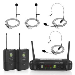 Pyle UHF Wireless Microphone System 2 Lavalier 2 Headset Microphones – Black