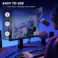 XLR/USB Dynamic Microphone Kit, RGB Podcast Mic with Software, Mute, Gain Knob,