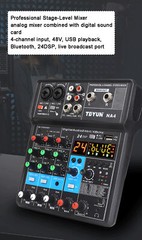 4-Channel Professional Audio Mixer with Bluetooth, USB & DSP Effects