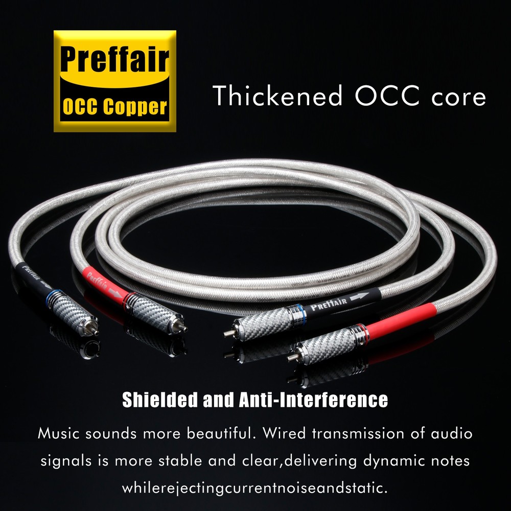 Preffair RCA Cable OCC Silver-Plated Audio Cable with Carbon Fiber RCA Connector