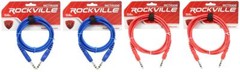 4 Rockville 6′ 1/4“ TRS to 1/4“ TRS Cable 100% Copper (2 Red and 2 Blue)