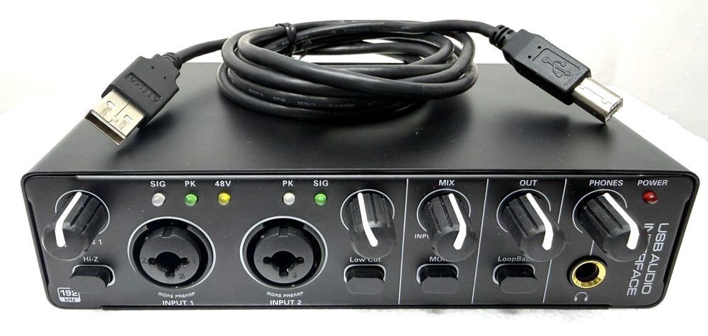 Audio Interface RHM 2 In 2 Out USB Audio Interface with 48V Phantom Power Tested