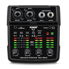 BOMGE M12 USB Audio Interface, 2-Channel Mixer, XLR/3.5mm Input, 48V Power Su…